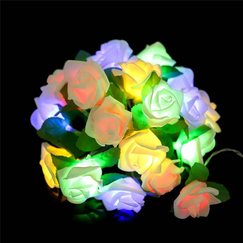 

20 LED Rose Flower String Battery Powered Fairy Lights Wedding Home Birthday Valentine's Day Event Party Garland Decor x