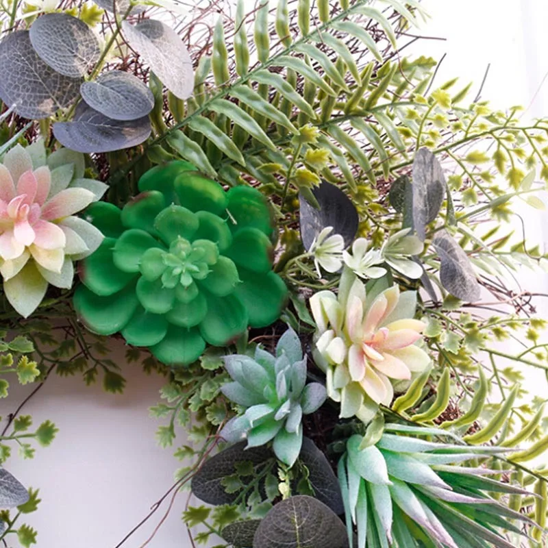 Artificial Green Plant Decoration Succulent Wreath Simulation PVC Garland Fake Leaves Home Wedding Door Wall Hanging Decoration