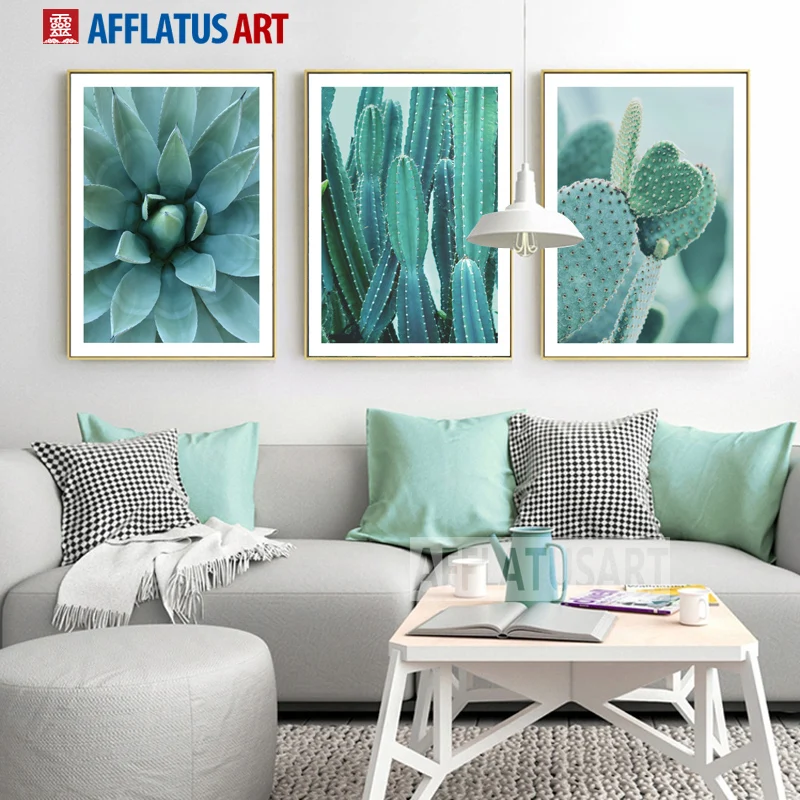 

AFFLATUS Cactus Nordic Poster Wall Art Canvas Painting Green Plant Posters And Prints Wall Pictures For Living Room Home Decor