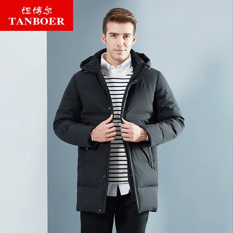 TANBOER мужской пуховик теплое зимнее пальто для мужчин из полиэфирной ткани серый утиный пух Толстая куртка TA18681