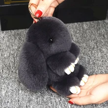 14 センチメートルかわいい Pluff バニーキーホルダーレックス本物のウサギの毛皮女性のためのバッグおもちゃ人形ふわふわポンポン素敵なポンポンキーリング(China)