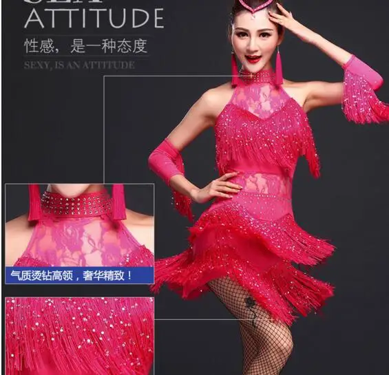 Women Latin Dance Dress Fringe Ballroom Dancing Dresses Latin Dance Costume Tango Dress Samba Skirts