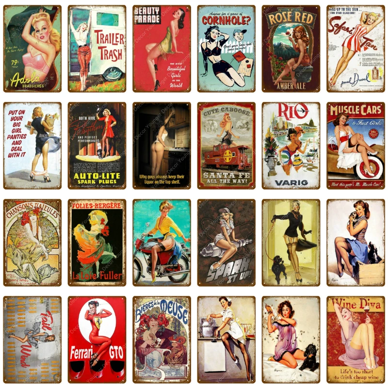 

Russian Lady Sexy Pin Up Girl With Dog Motorcycle Metal Signs Vintage Tin Poster Art Craft For Pub Bar Club Room Home Wall Decor