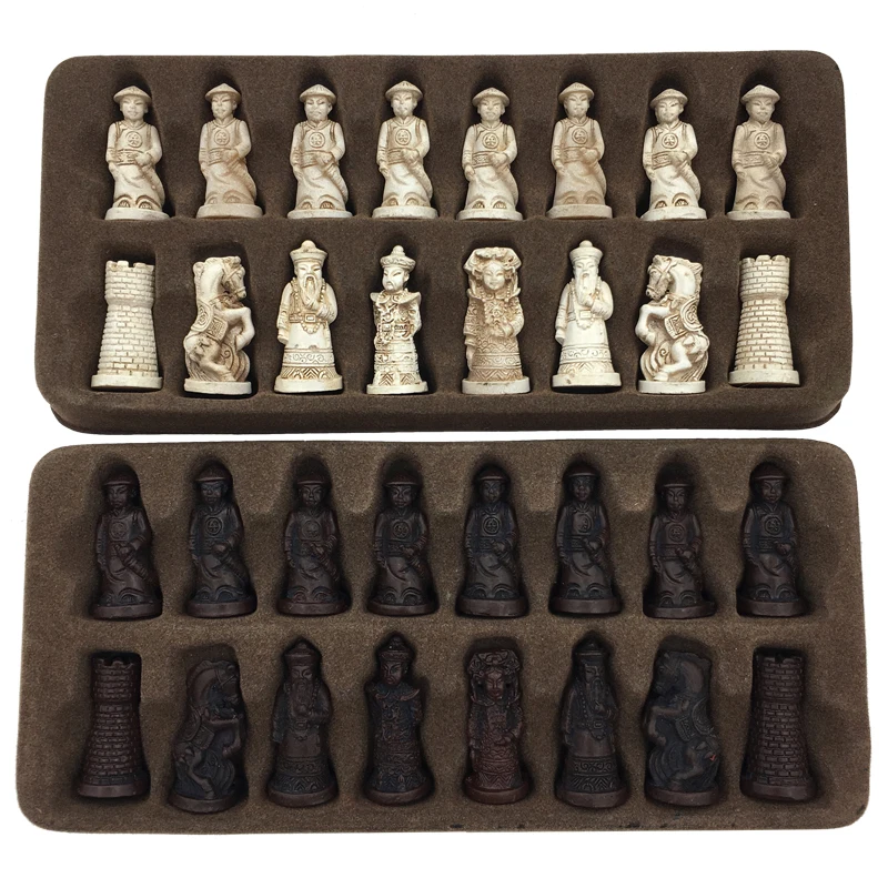 Classic Unique Antique Chess Set Wooden Storage Box Vintage Retro Chess Gifts For Men Outdoor Travel Table Games