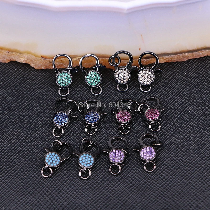 

10PCS ZYZ180-9312 CZ Micro Pave Lobster Clasp, 9 * 15 mm, Cubic Zirconia Metalblack Clasps with Jump Rings DIY Jewely Findings