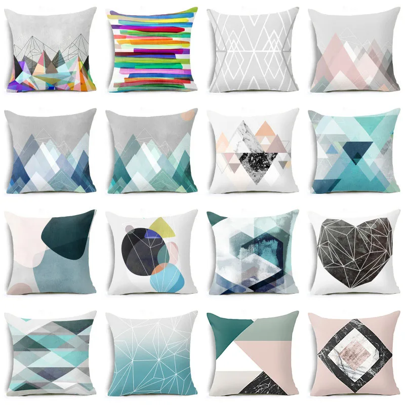 Elife Polyester fabric Cotton Cushion Cover Square colourful geometric Pillow Case Cover For Sofa Car Home Decorative 45*45CM