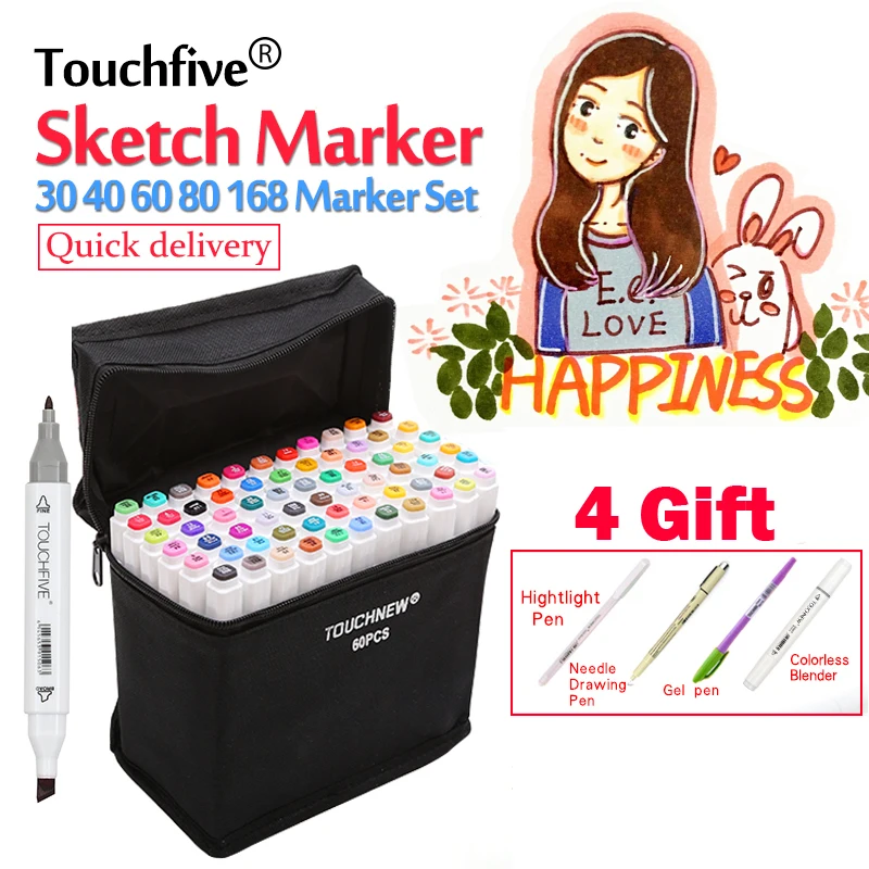 

TouchFIVE Art Markers 30/40/60/80 Colors Alcoholic Oily Based Ink Art Marker Set Best For Manga Dual Headed Art Sketch Markers