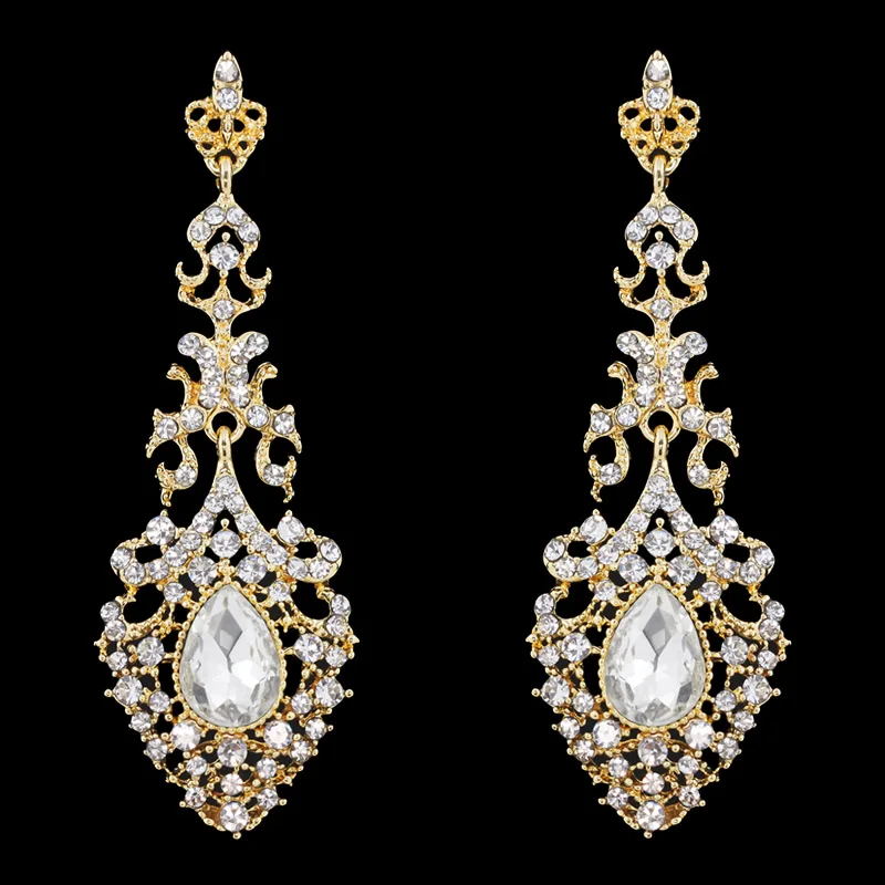 

FLOLA Hot Sale Gold Long Drop Earrings AAA Austrian Crystal Long Earrings Hanging Wedding Jewelry Accessories ersh64