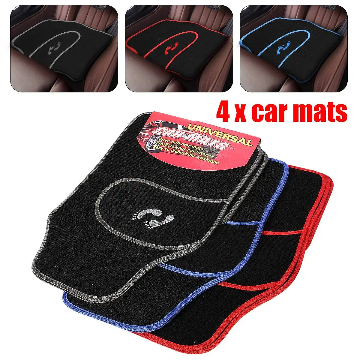 4 Pcs Universal Car Floor Mats Carpet Non-Slip GRIP Feet Pattern All Weather Mat 4 Pcs Universal Car Floor Mats Carpet Non-Slip GRIP Feet Pattern All Weather Mat