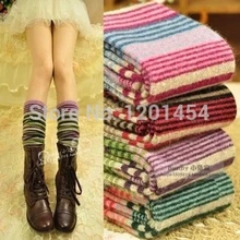 Красочные полосатые шерстяные Материал милые модные женские весенне-осенние зимние теплые Чехлы для обуви с высоким голенищем