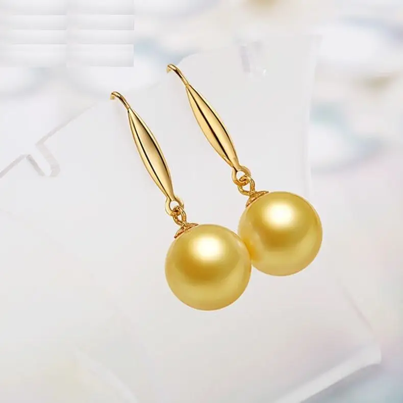 

Top Quality AAA 10-11MM SOUTH SEA GOLDEN DANGLE PEARLS EARRINGS 14K/20 YELLOW GOLD