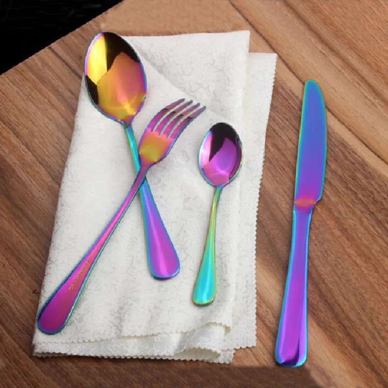 Color stainless steel tableware set with knife and fork western style