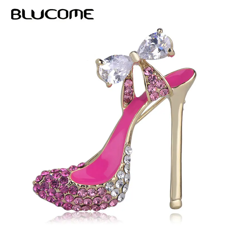 Blucome Новая модная брошь для обуви на высоком каблуке с кристаллами, золотой цвет, Красная эмаль, броши, ювелирные изделия, булавки для женщин, аксессуары для праздничной одежды