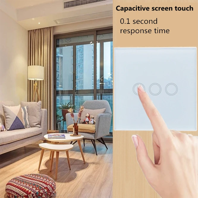 

3 colors Waterproof 1/3 Gang LED light Touch Switch 220V EU Standard Sensor Wall lamp Switch Tempered Glass Panel Module