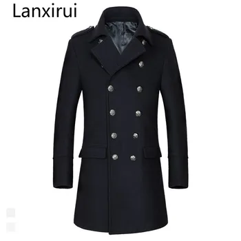 

Winter Woolen Long Overcoat Men Casual Slim Fit Double Breasted Peacoat Mens Business Blends Trench Coat
