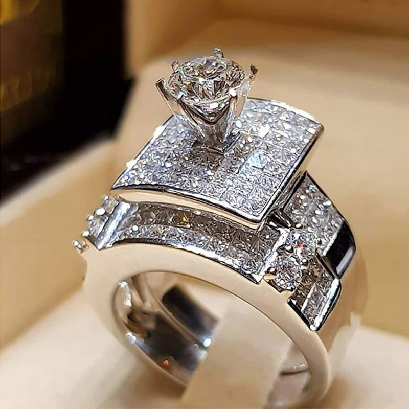Silver Engagement Wedding Rings Zircon Colorful Crystal Love Women Jewelry Gift
