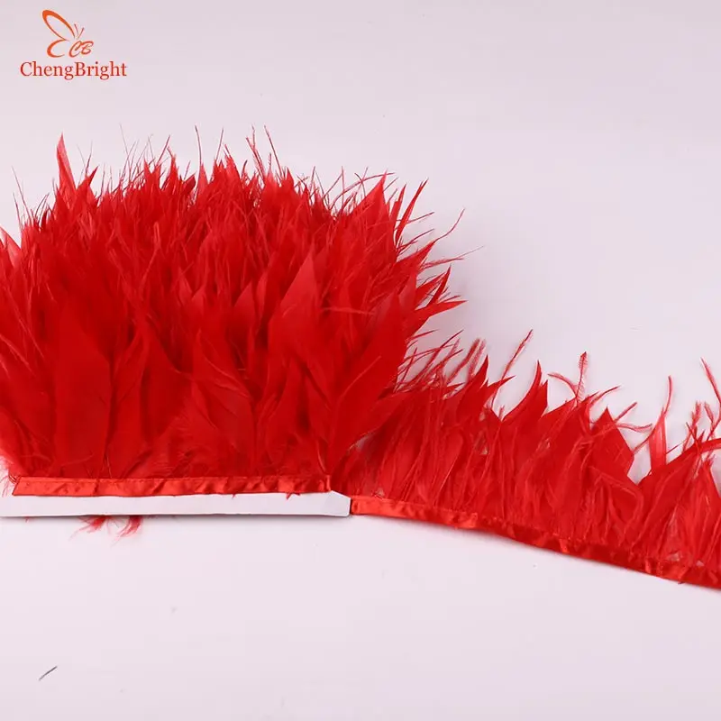 ChengBright 2 ярдов белый натуральный гусиное перо страуса перья Mix лента перья Обрезать Fringe Костюмы Швейные - Цвет: Red