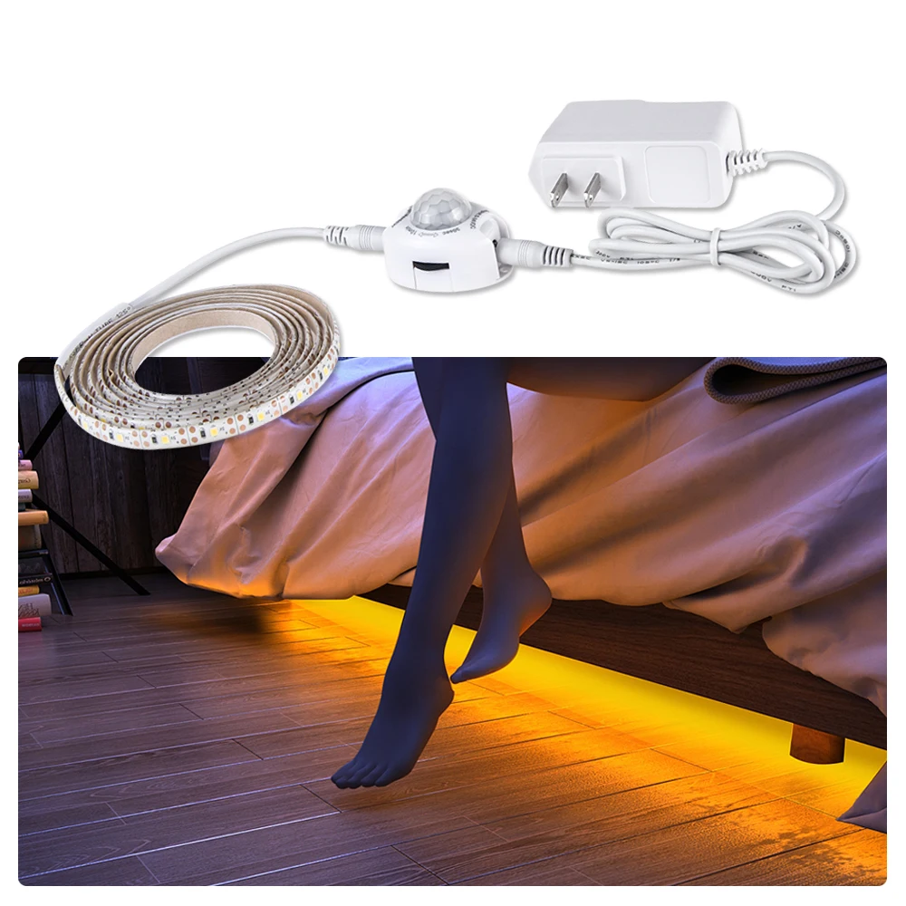 1m 2m 3m 4m 5m DC 12V LED Strip Light With Motion Sensor 110V 220V Input Power Supply For Bedroom Closet Wardrobe Lighting
