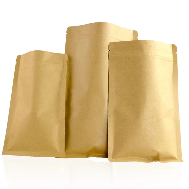 50 Pcs Kraft Paper Zip lock Bags Pouches,Kraft Foil Zip lock Bags,Kraft