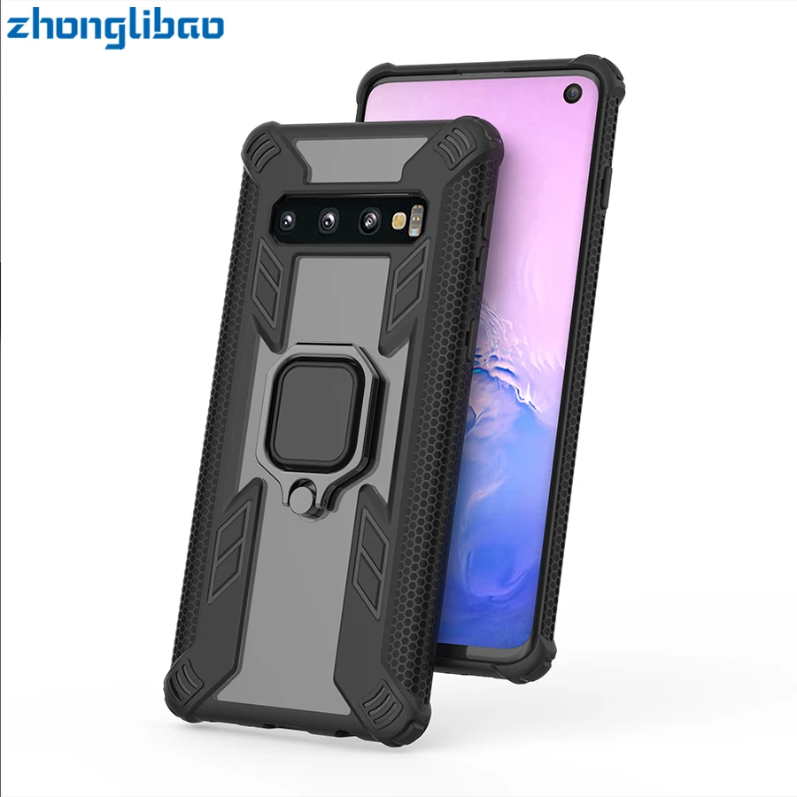 

Luxury Magnetic Armor Case for Samsung S10 S10Plus A7 A9 2018 A50 A30 M10 M20 M30 Car Ring Holder Silicone TPU Hard Back Cover