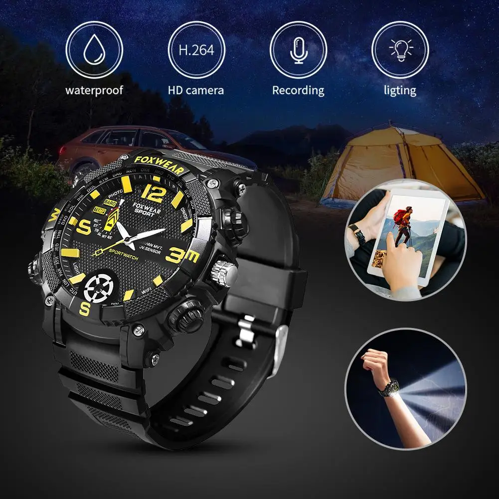 

For FOX9 1080P Outdoor Sports Smart Watch Camera 5 Million HD Waterproof Camera WiFi Remote LED Lighting 16G/32G Recording