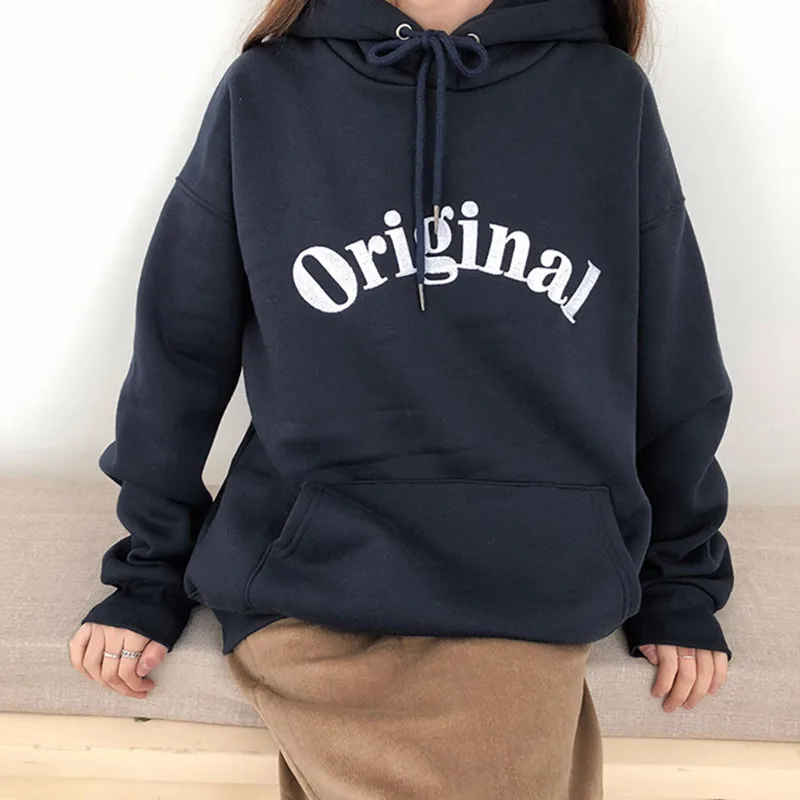 

Cotton OverSize Casual Hoodies Women Sweatshirt Tracksuits Pullovers Moletom Gray And Dark Blue Street Style All-match