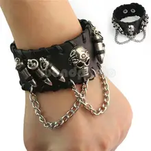 Черный Рок Панк Байкер мужской готический браслет из воловьей кожи, браслет-цепочка, браслет, ювелирные изделия, декор для рождественской вечеринки