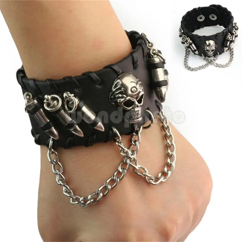 

Skull & Bullet Leather Cuff Bracelet Bangle Wristband Gothic Rock Punk Biker Hot