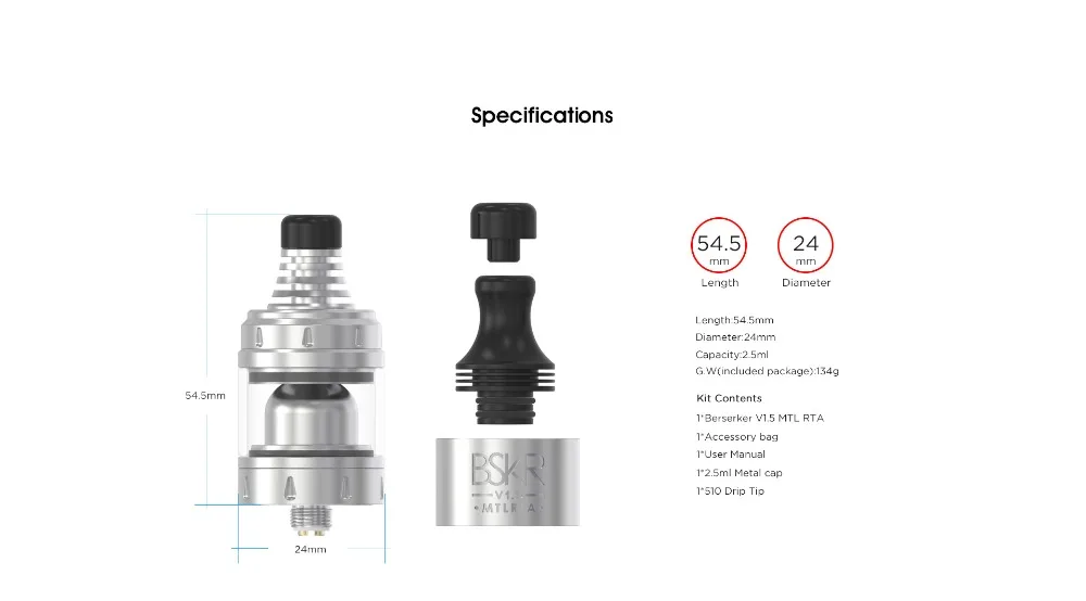 Original Vandy Vape Berserker V1.5 MTL RTA Tank Vandyvape Atomizer 2.5ML 24mm Slot Airflow Fit E Cigarette Box MOD Vape 01 (11)