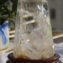 Xd j00824 Натуральный Черный Волосы Кварцевый Точка Вырезать Из Полированной Исцеление Китай+ подставка