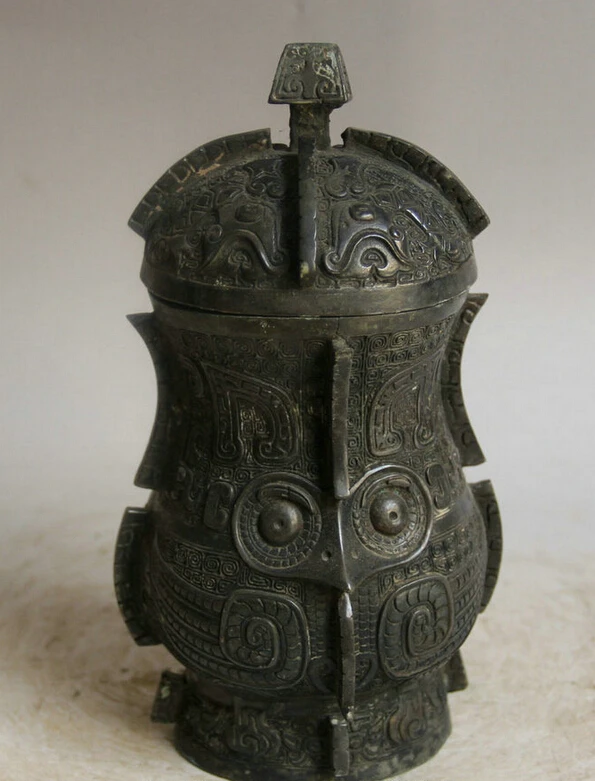 

Elegant old S2049 8" Old Chinese Bronze Folk Bird Head foodstuff food vessel kettle Pot Jar Crock (A0321)