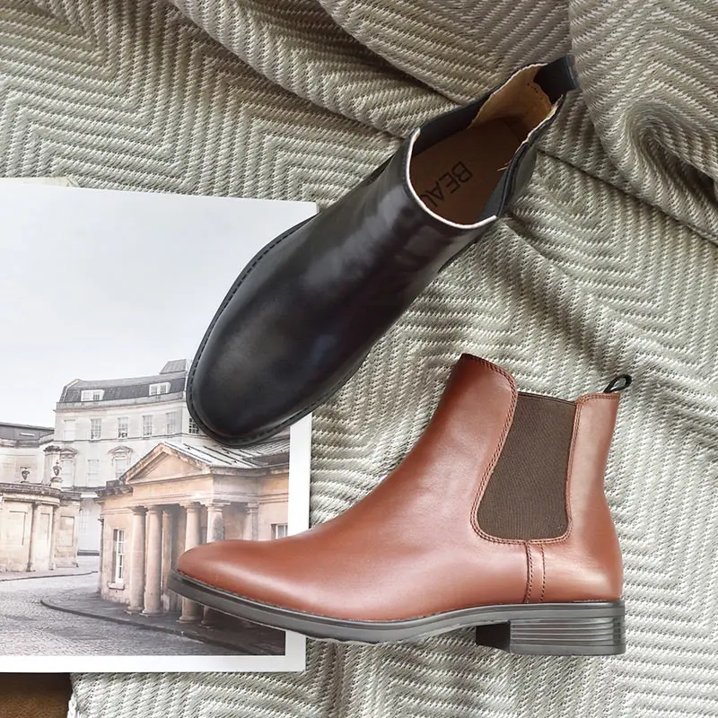 Najtaniej BeauToday chelsea boots kobiety oryginalna skóra cielęca Plus rozmiar jesień zima moda marka buty do kostki Handmade 03025