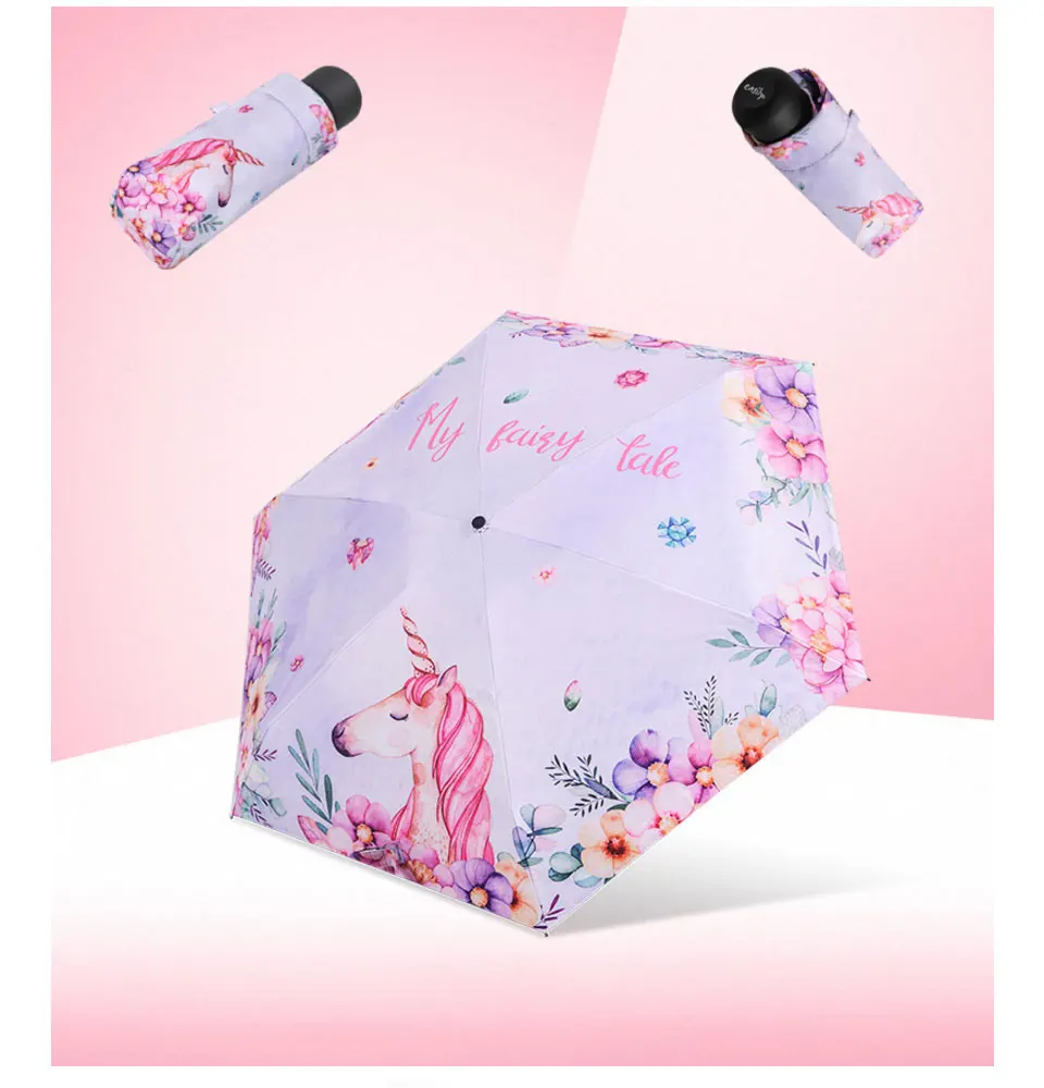 Полосой 5 складывается Мини Волшебный Единорог радужные зонтики зонтик портативный для детей женщин складной зонтик путешествия