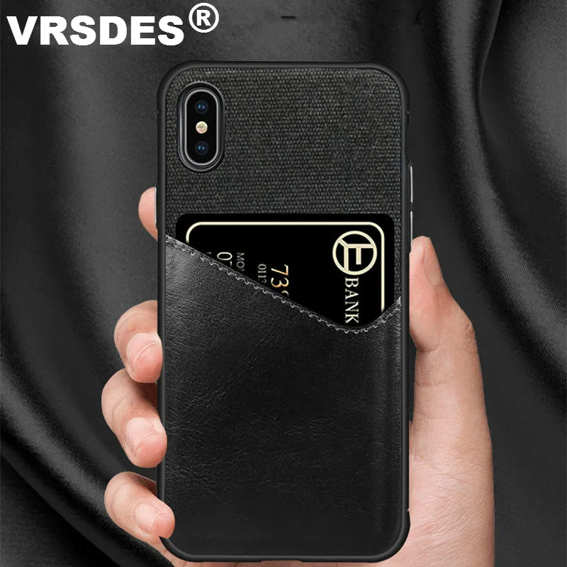 

VRSDES PU Leather Hard PC Case For iPhone 7 8 Plus X 6 6S XS XR Case Cloth Card Slot Cover For Samsung Galaxy S9 S8 Plus Note9 8