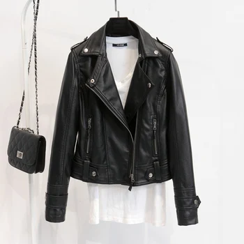 

Spring Autumn Leather Pu Leather Jacket Women Zipper Belt Moto Jacket Cool Streetwear Ladies' Leather Jackets Winter Coat
