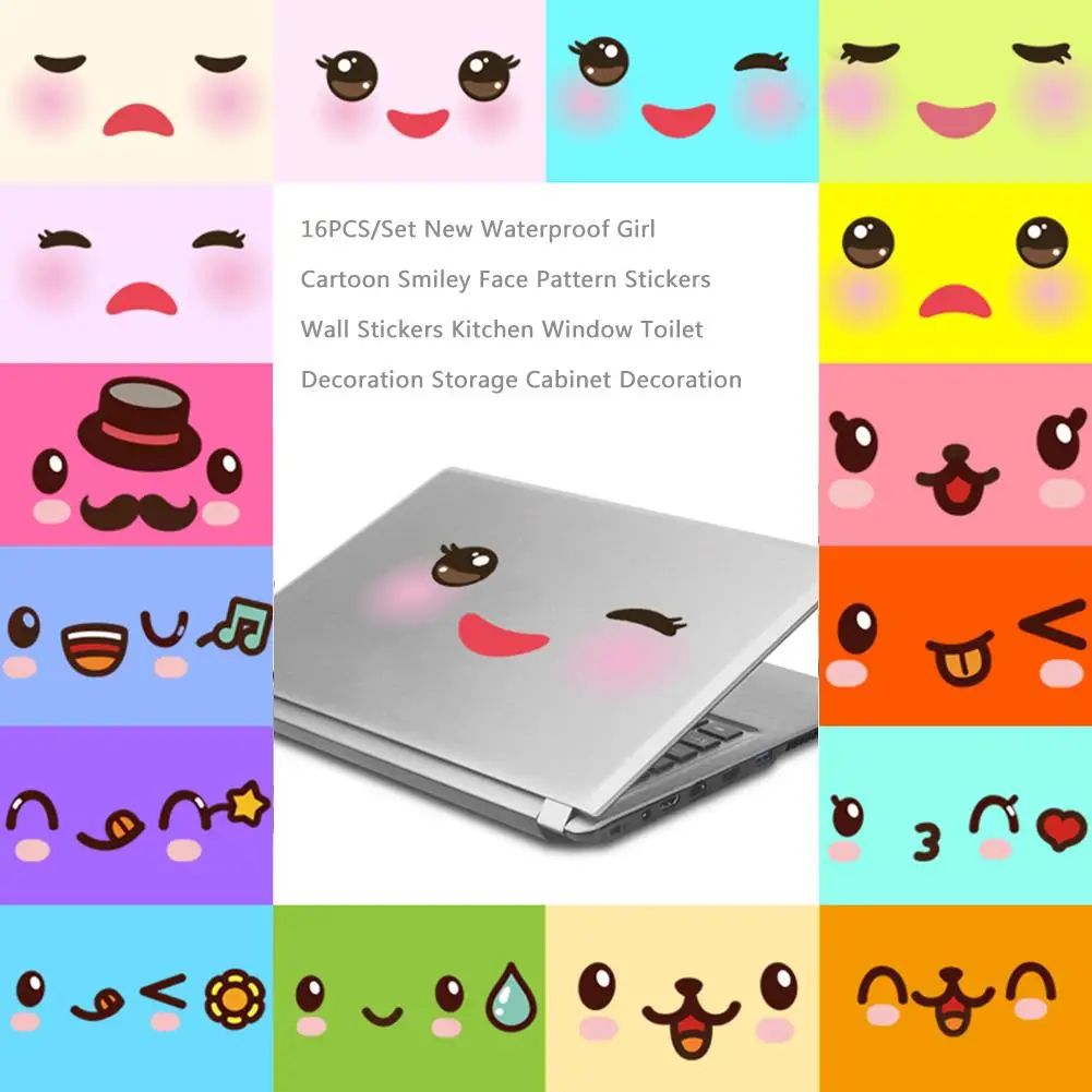 New Waterproof Girl Cartoon Smiley Face Pattern Stickers Wall Stickers Kitchen Window Toilet Decoration Storage Cabinet Decorati