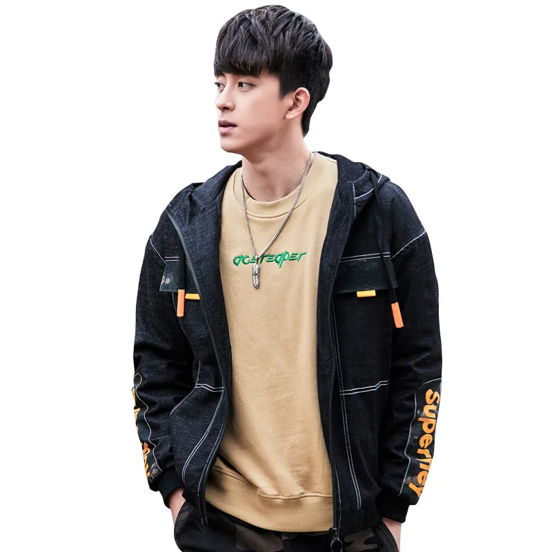 Bomber Jacket Men'S Jacket Hooded Loose Denim Jacket Male Casual Tide Brand Jacket Men'S Clothing Streetwear Denim Jacket Men Bomber Jacket Men'S Jacket Hooded Loose Denim Jacket Male Casual Tide Brand Jacket Men'S Clothing Streetwear Denim Jacket Men