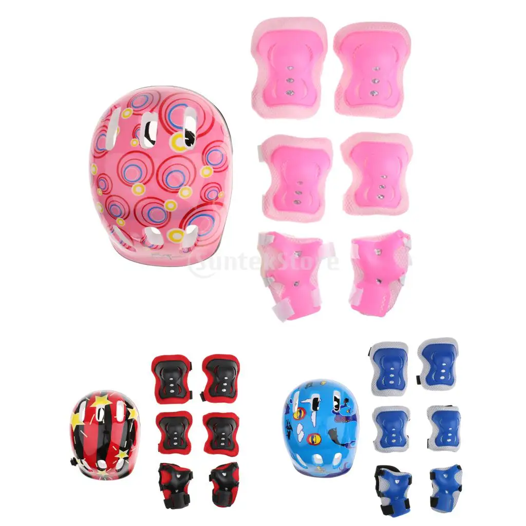

7pcs/set Sports Safety Kit Helmet Knee Elbow Wrist Protective Guard Pad For Children Skating Skateboard