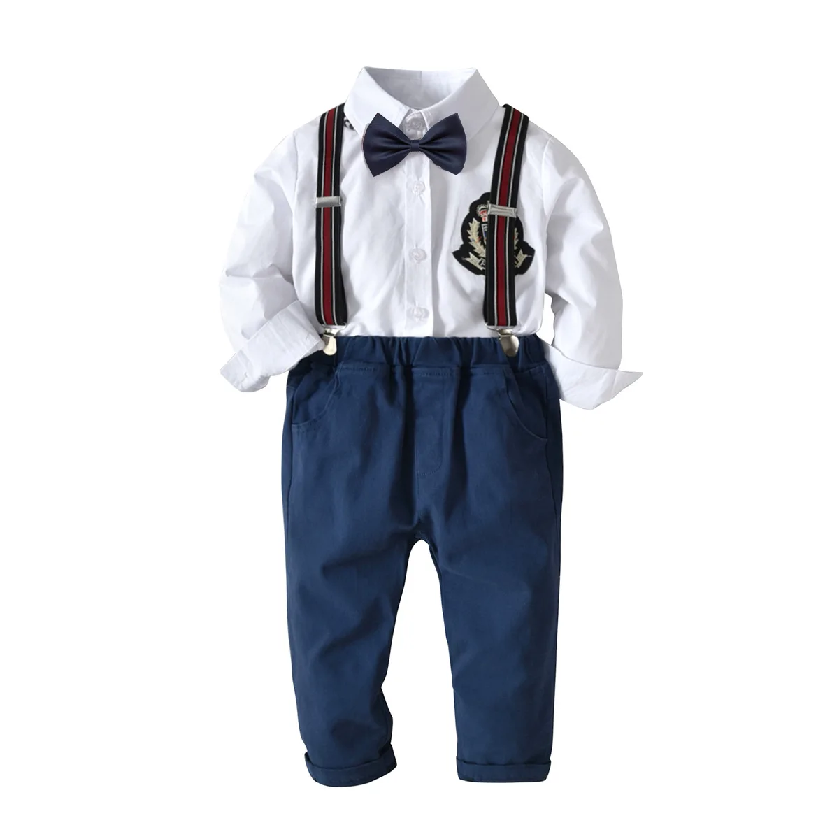 

AMISSA Kids Boy Clothes Set Autumn Children Clothing Set Boys Gentleman Suits Long Sleeve Bow Tie Shirt+Suspender Trousers