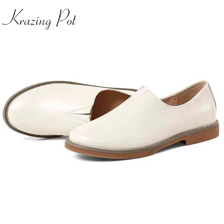 Krazing Pot cow soft leather shoes women slip on women low heels pumps superstar British school preppy style pregnant shoes L77 Krazing Pot cow soft leather shoes women slip on women low heels pumps superstar British school preppy style pregnant shoes L77