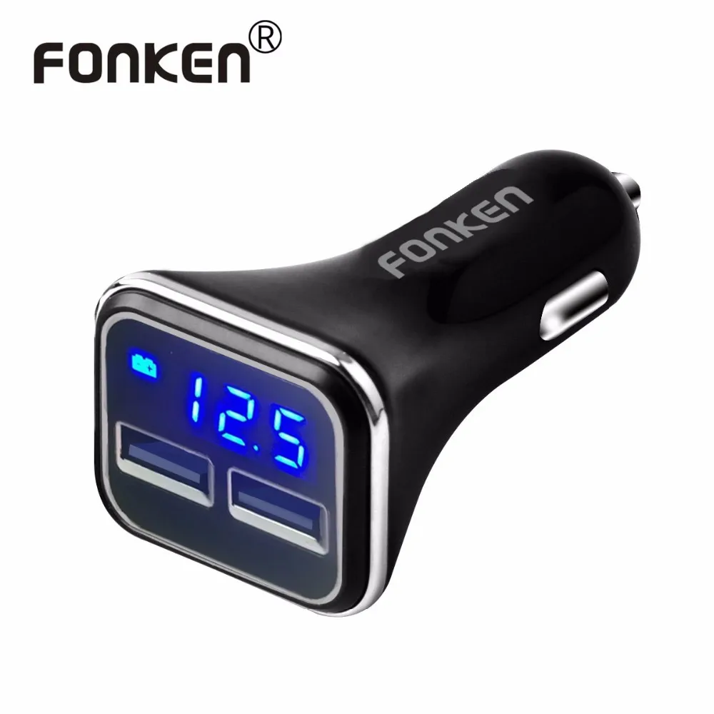 FONKEN شاحن سيارة شاشة ديجيتال المزدوج USB سيارة-شاحن 2 منفذ سيارة الهاتف شاحن منخفضة الجهد تحذير للهاتف المحمول تهمة