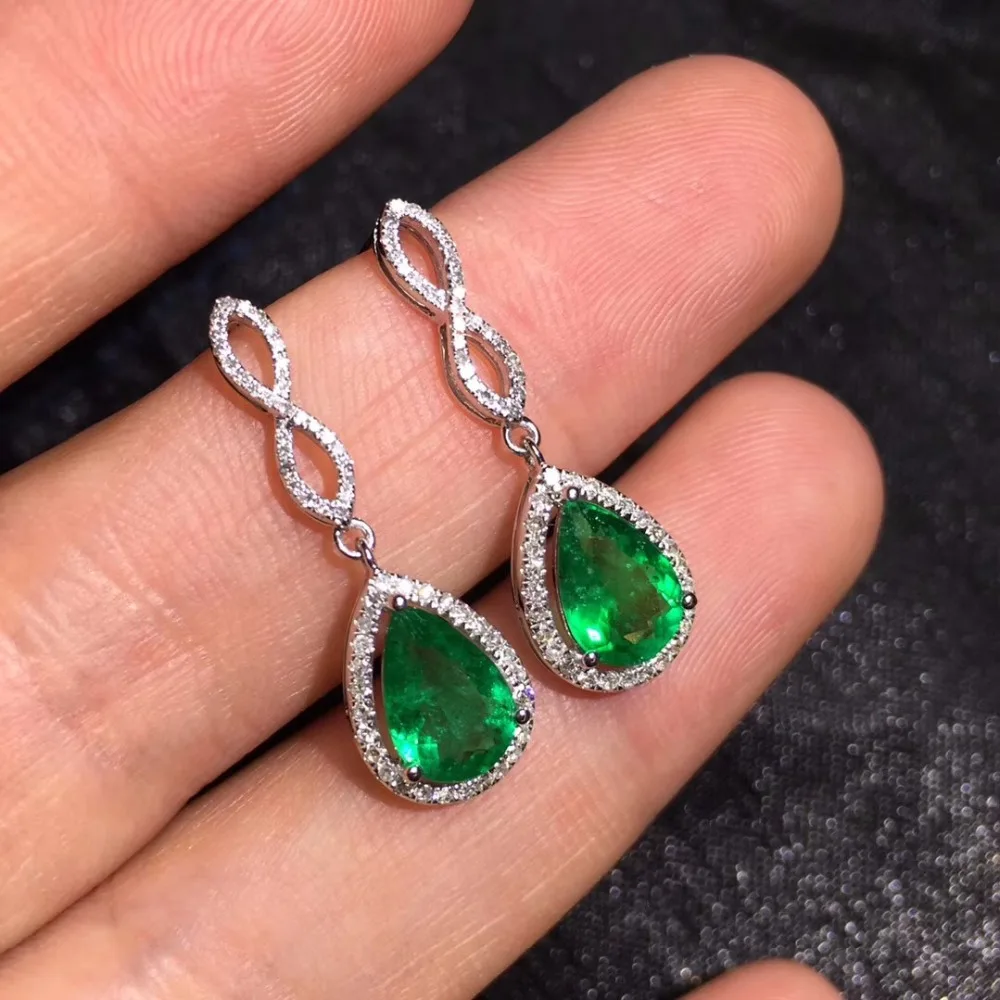 

Fine Jewelry AIG Collection Real 18K Gold AU750 Green Emerald Gemstones 1.9ct Diamonds Water Drop Earrings for Women earrings