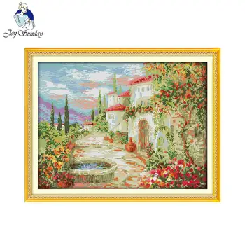 

Joy Sunday scenic style A beautiful garden cross stitch patterns designs needlepoint patterns stitchery kits for home decoration