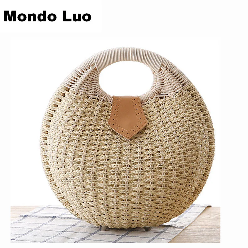 

2017 Multi Color Round Straw Bag Fashion Handbag Lovely Personality Shell Rattan Bag Straw Woven Leisure Bucket
