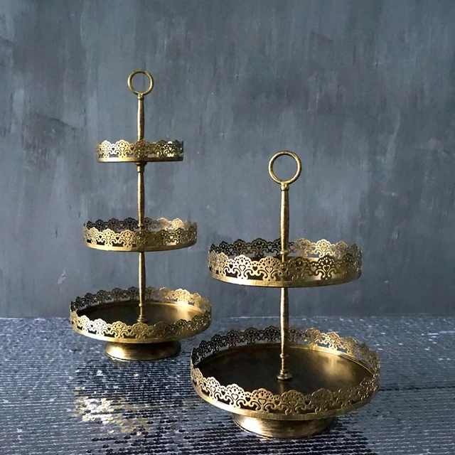 vintage Black gold cupcake stand/hanging cake stand handle 2 tier and 3