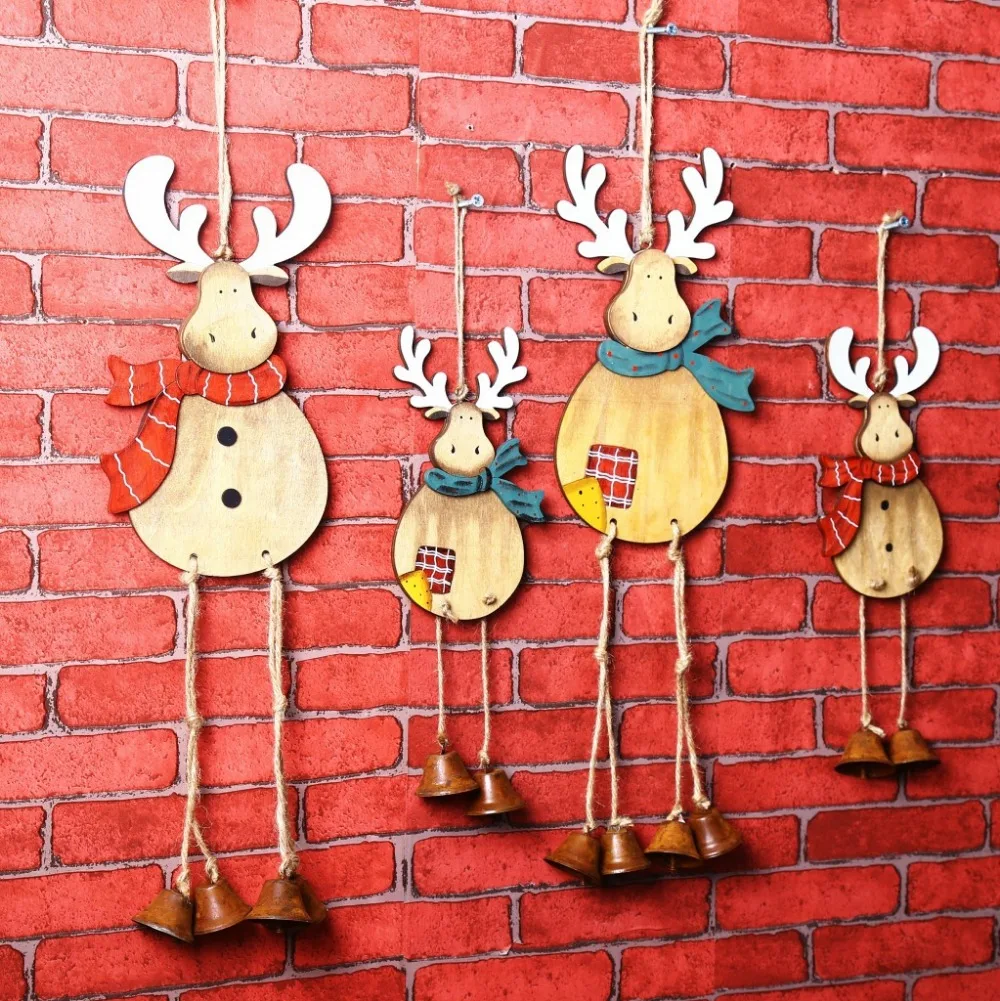 2 шт./партия, Новые Креативные Деревянные Колокольчики в форме оленя, рождественские колокольчики, деревянные вешалки в форме оленя, окна и двери