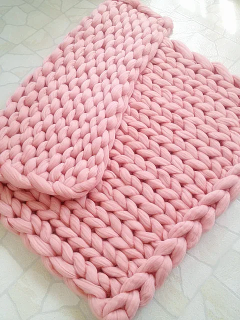 2x2M Hand Chunky Knitted Blanket Large Soft Warm Winter Bed Sofa Blanket Thick Yarn Merino Wool Bulky Knitting Blanket - Цвет: Pink