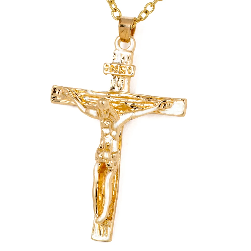 Vintage Classic Punk Statement Necklace Trendy Male Silver Gold Color Crucifix Cross Jesus Piece Necklace&Pendants Men Jewelry