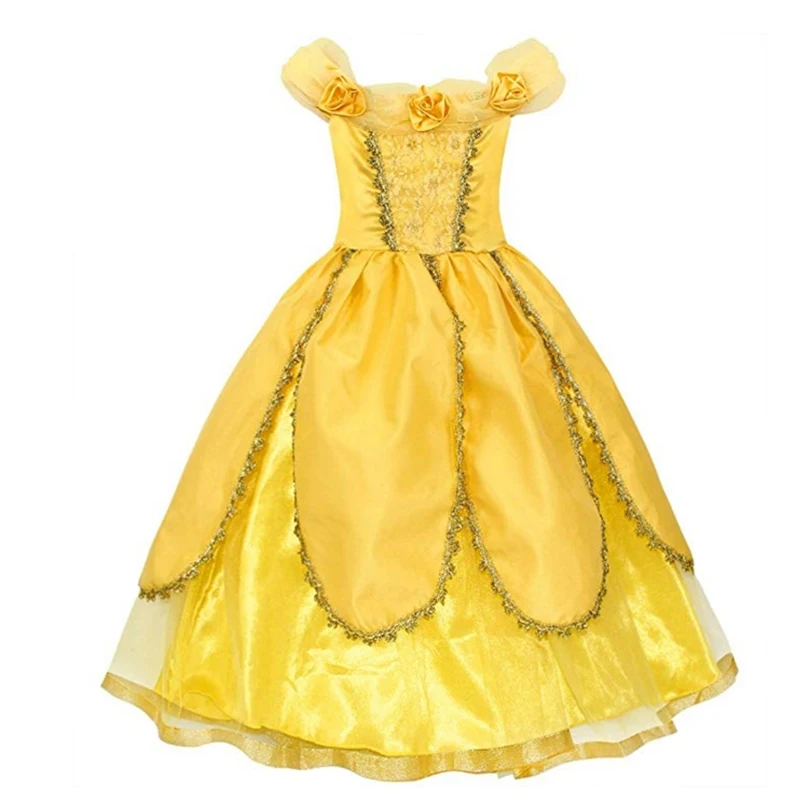 FINDPITAYA/карнавальный костюм с колокольчиком для девочек, нарядное платье принцессы без рукавов с розами для маленьких девочек, многослойное платье-пачка с лепестками, одежда - Цвет: Dress only