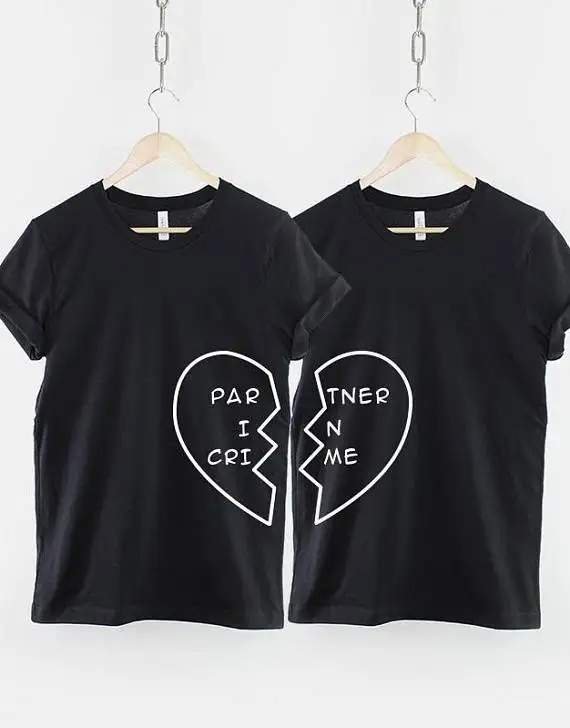 

OKOUFEN Best Friend couple tShirt Partner women fashion letter printed cotton tees tops tumblr casual clothing free shipping